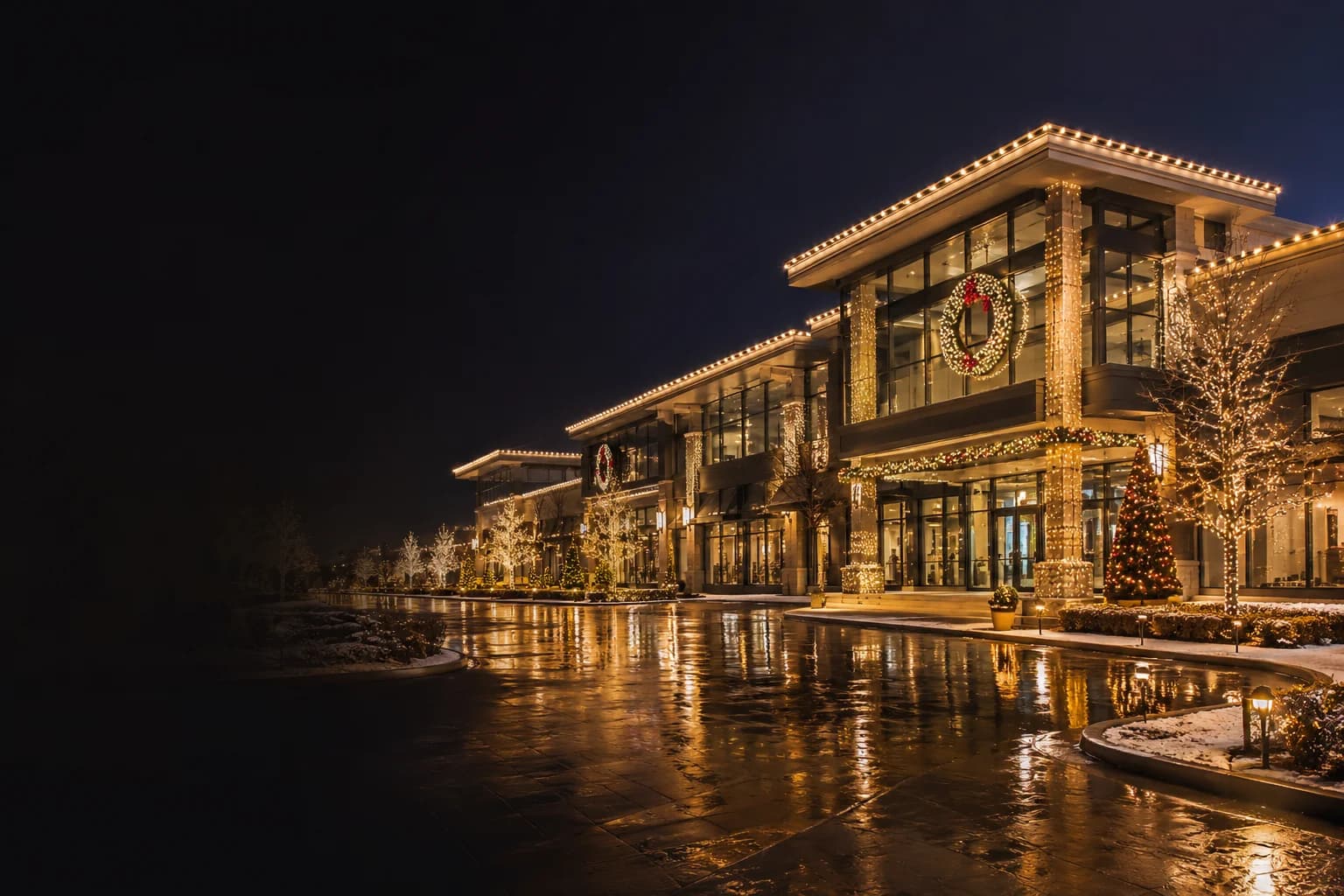Beautiful Christmas-lit home at night